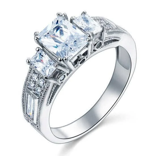 affordable diamond engagement rings-Three-Stone Radiant Cut Diamond Vintage Ring