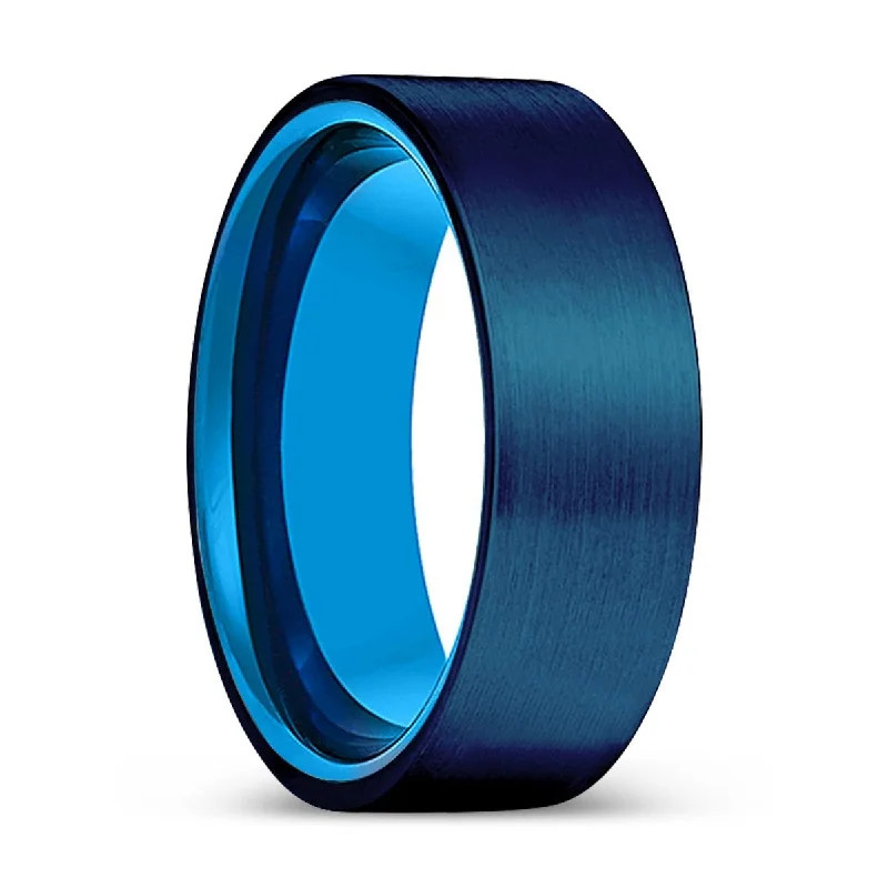 luxury wedding rings for women-BRAVE | Blue Tungsten Ring, Blue Tungsten Ring, Brushed, Flat