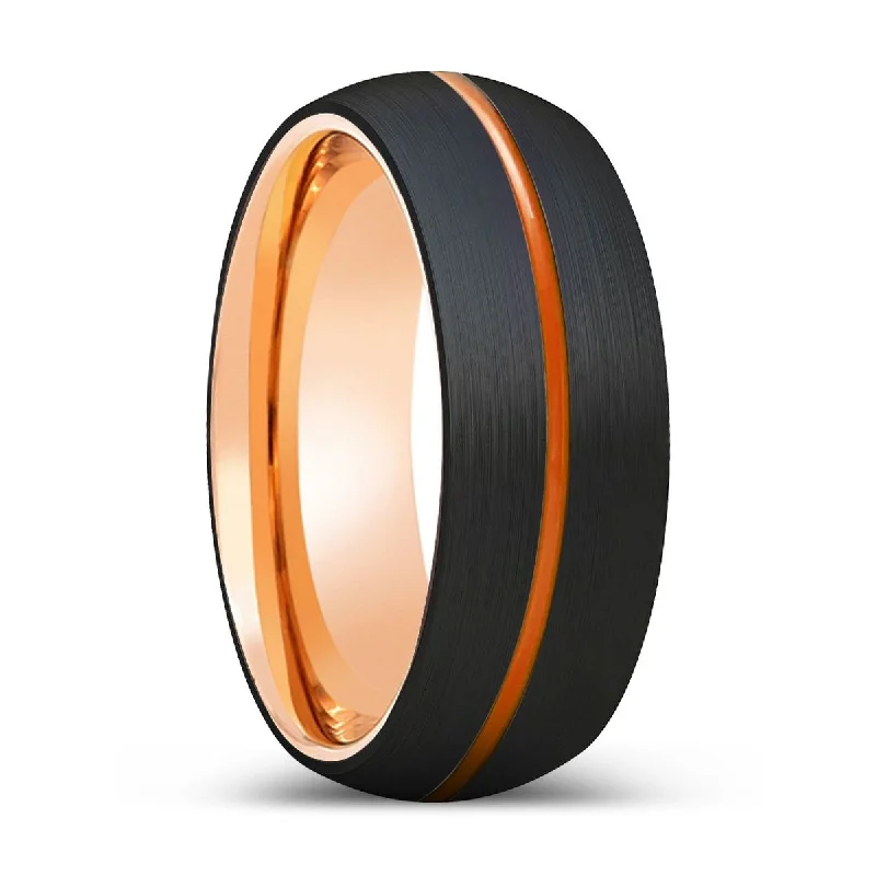 anniversary diamond rings for women-GRIZZLY | Rose Gold Ring, Black Tungsten Ring, Orange Groove, Domed