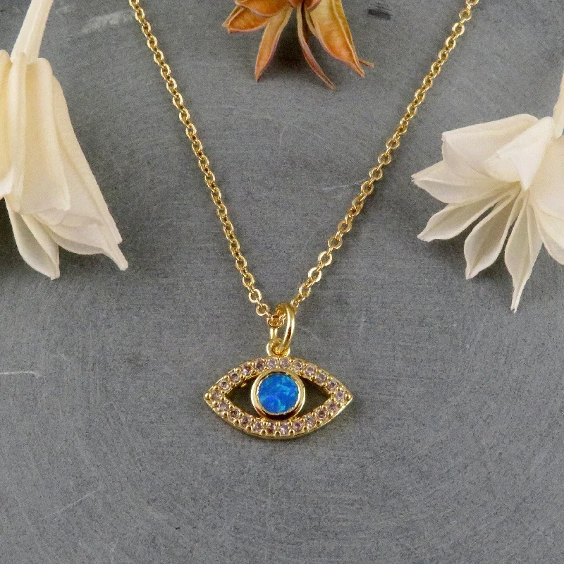 long gold necklaces for women-Sparkly Opal Eye Necklace