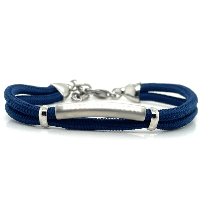 adjustable bangles for women-Gents Navy Cotton And Stainless Steel Bracelet