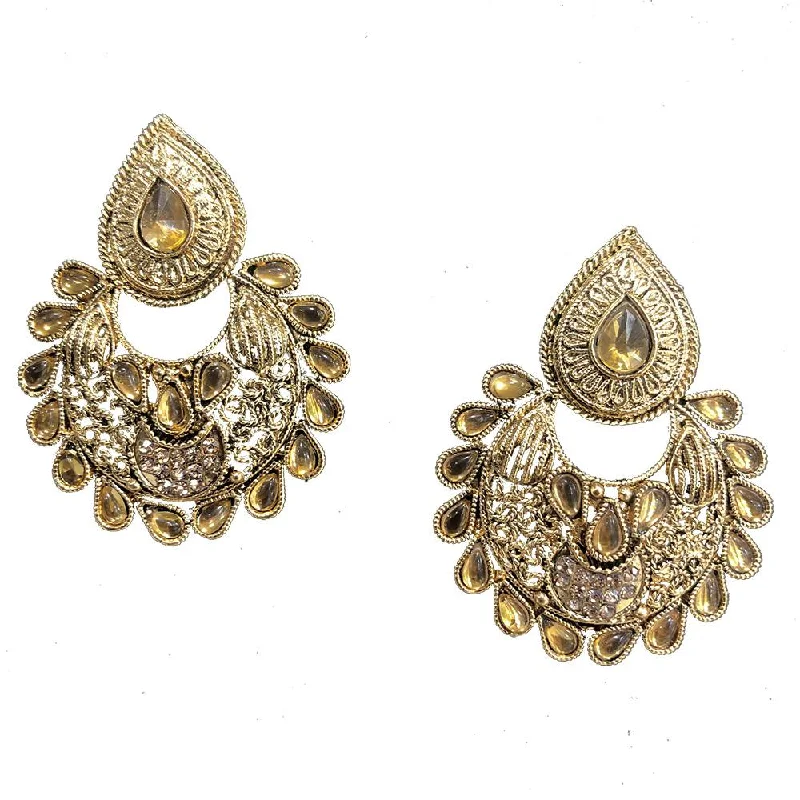 diamond drop earrings for women-Shreeji Brown Austrian Stone And Kundan Gold Plated Dangler Earrings - SE_476