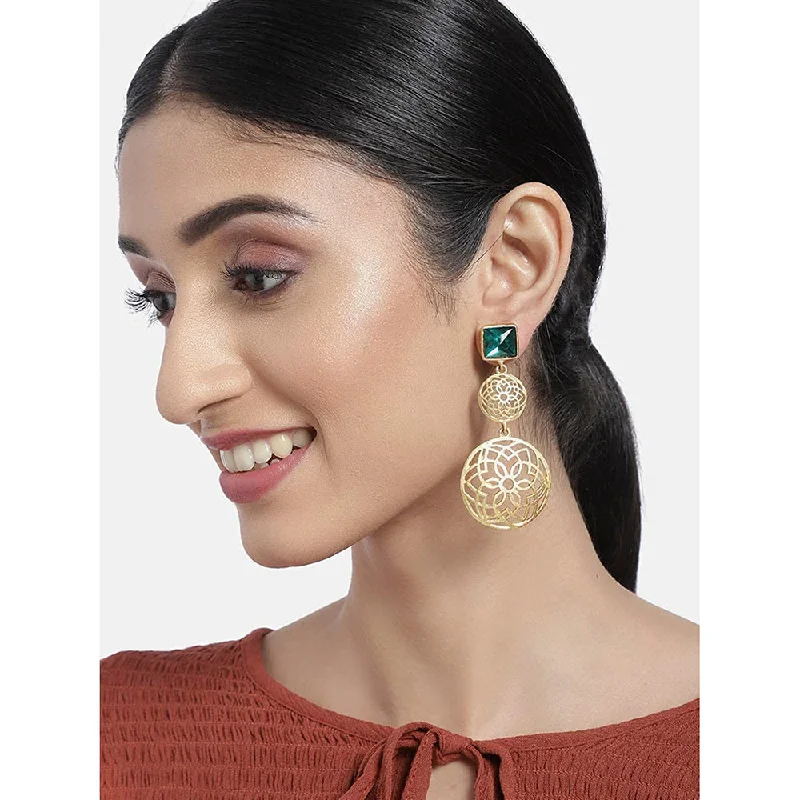 ruby earrings for women-Etnico Traditional Gold Plated Matte Finish Zinc Alloy Earrings for Women, Green (E2811G)