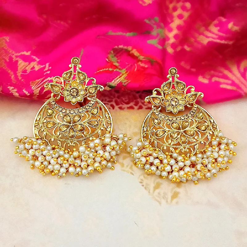 gold earrings for women-Adi Gold Plated Brown Kundan And Pearl Dangler Earrings