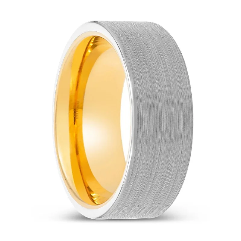 custom rings for women-MALACHI | Gold Ring, White Tungsten Ring, Brushed, Flat