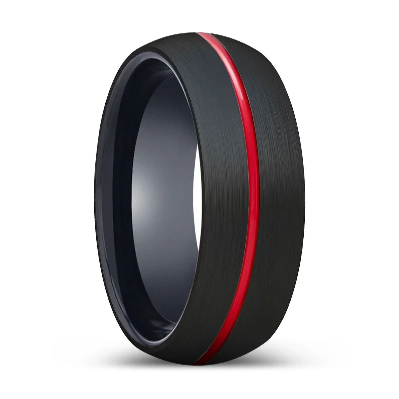 cute rings for women-VULTURE | Black Ring, Black Tungsten Ring, Red Groove, Domed