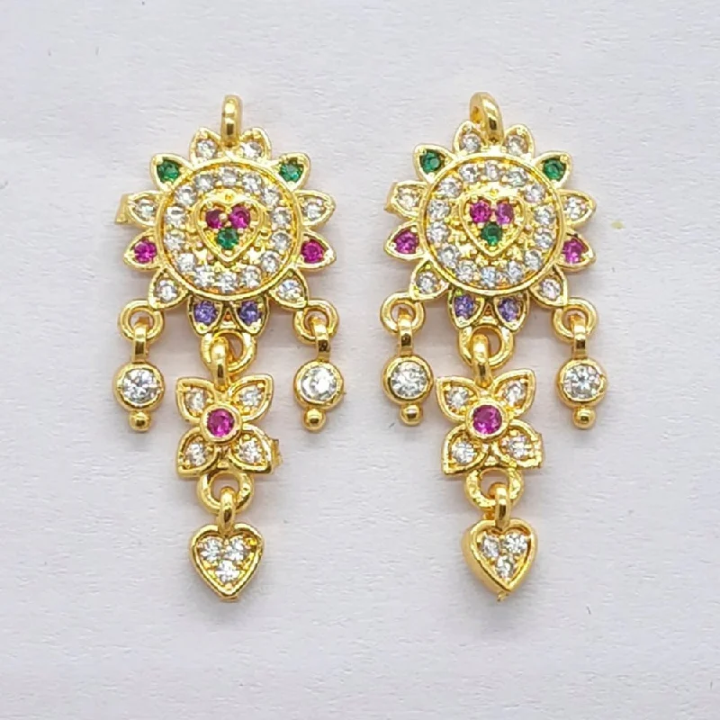 ruby earrings for women-Raiyaraj Gold Plated American Diamond Micro Plating Pack of 3 Dangler Earrings