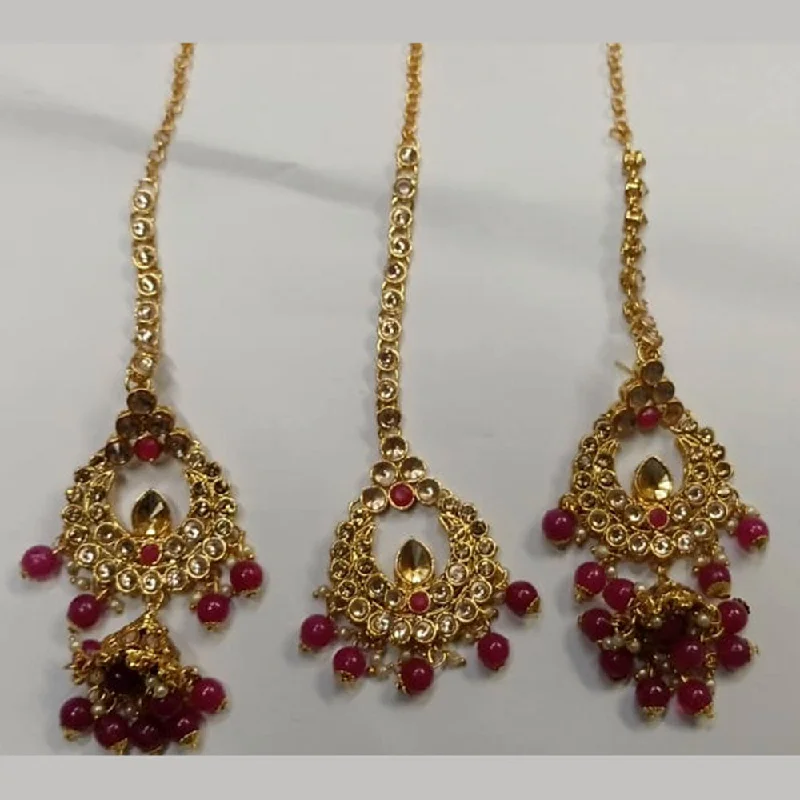 heart-shaped earrings for women-Pooja Bangles Kundan Stone & Beads Dangler Earrings With Maang Tikka