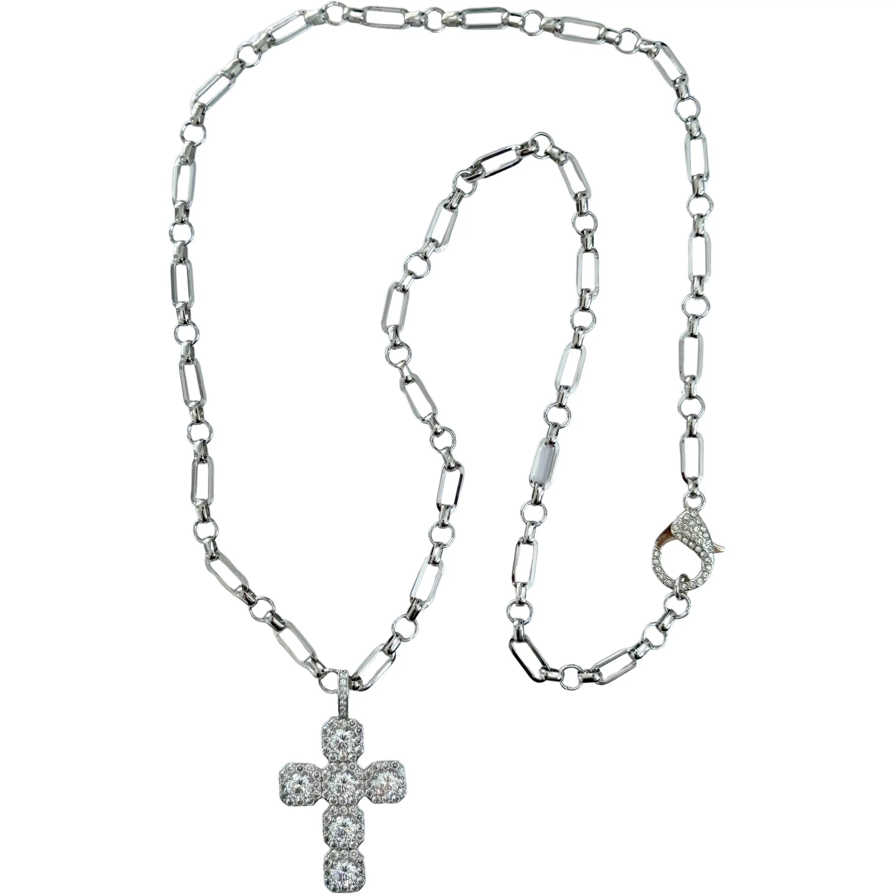 designer necklaces for women-Assisi Long Cross Necklace - Silver