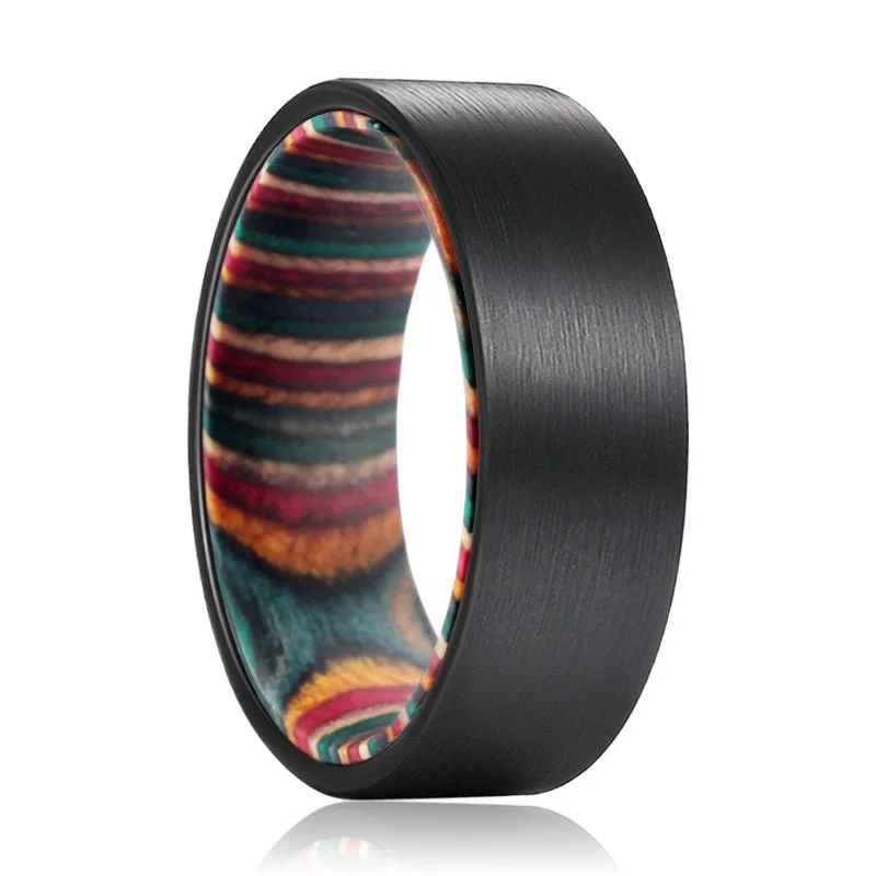 gold wedding bands for women-ATLAS | Black Flat Tungsten Ring Multi Color Box