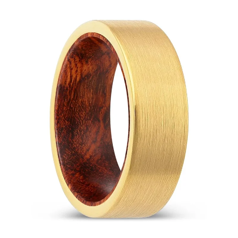 classic gold rings for women-COURLYN | Snake Wood, Gold Tungsten Ring, Brushed, Flat