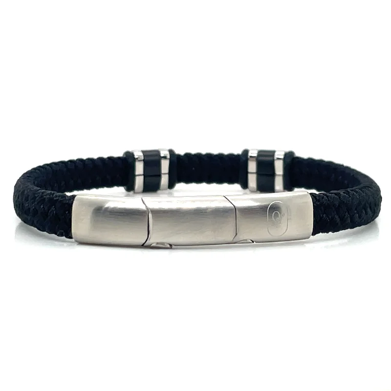 trendy statement bangles for women-Gents Black Cotton Bracelet With Stainless Steel Magnetic Catch