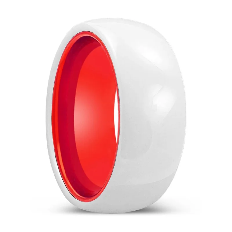 ruby rings for women-GLINT | Red Ring, White Ceramic Ring, Domed