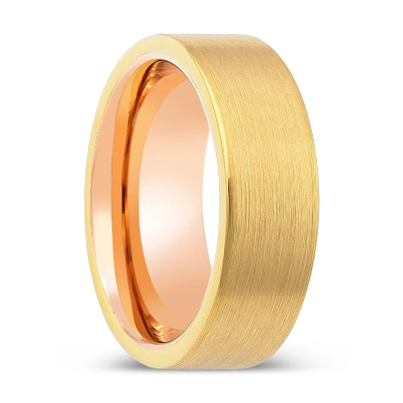 luxury rings for women-MILLERVILLE | Rose Gold Ring, Gold Tungsten Ring, Brushed, Flat